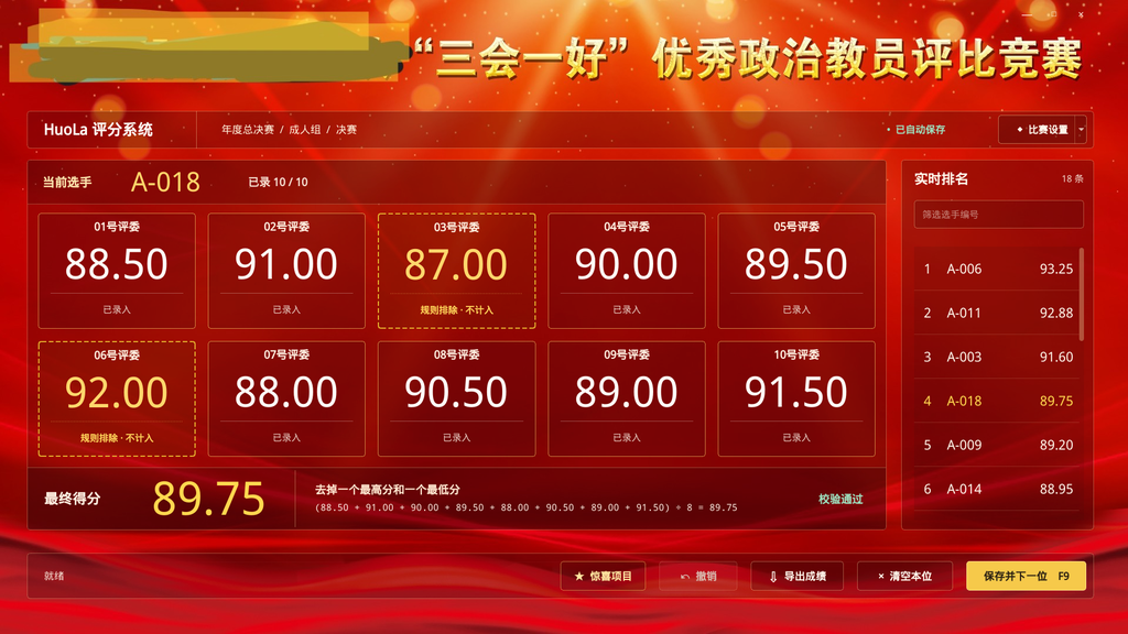 火辣比赛评分系统：比赛评分界面（演示数据）